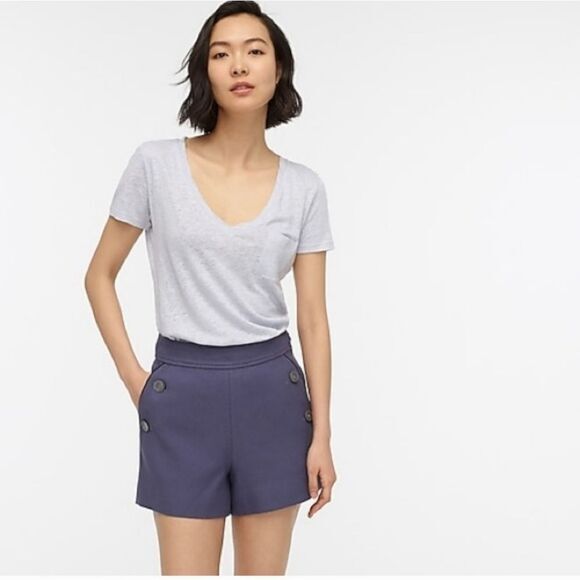 J. Crew Blue Canvas Tweed Buttons Sailor Side Zip High Rise Shorts Size 4 - Picture 1 of 12